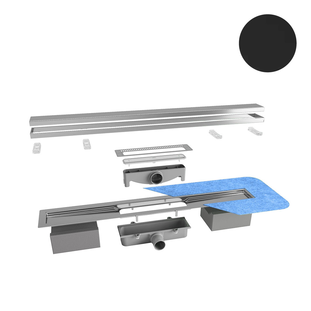 Linijinis dušo trapas, JUODA spalva, L600 - 1000 mm