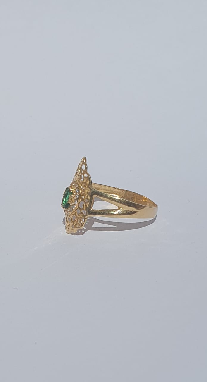 Gold Filigree Ring with Green Gemstone