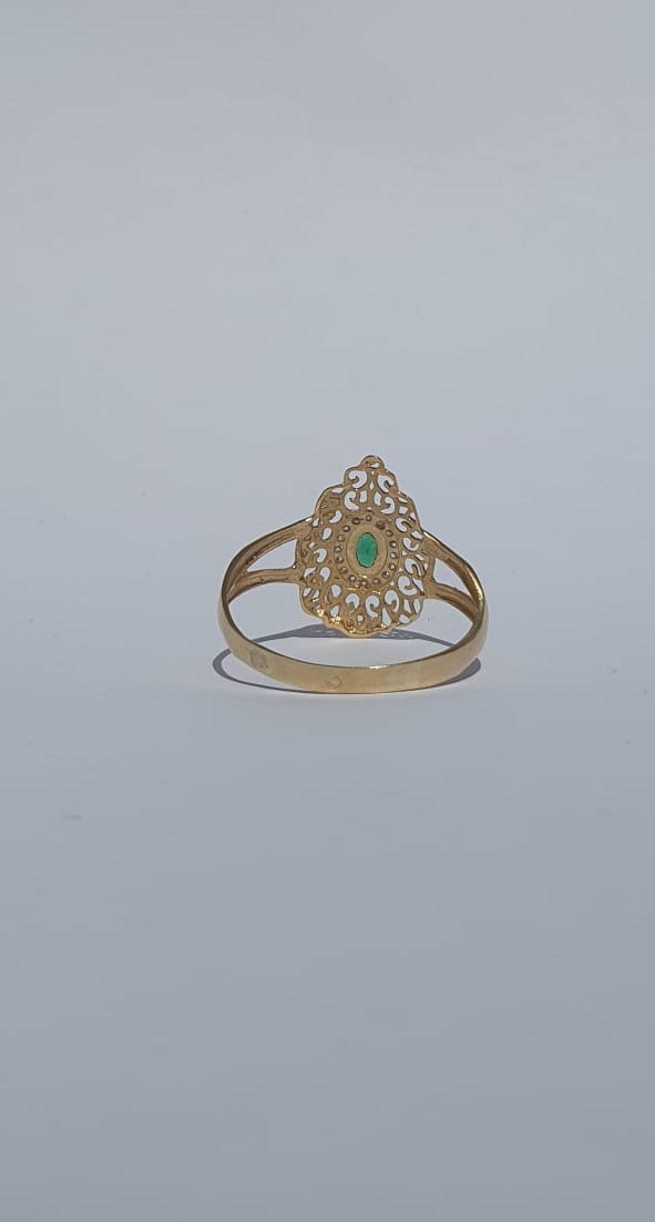 Gold Filigree Ring with Green Gemstone