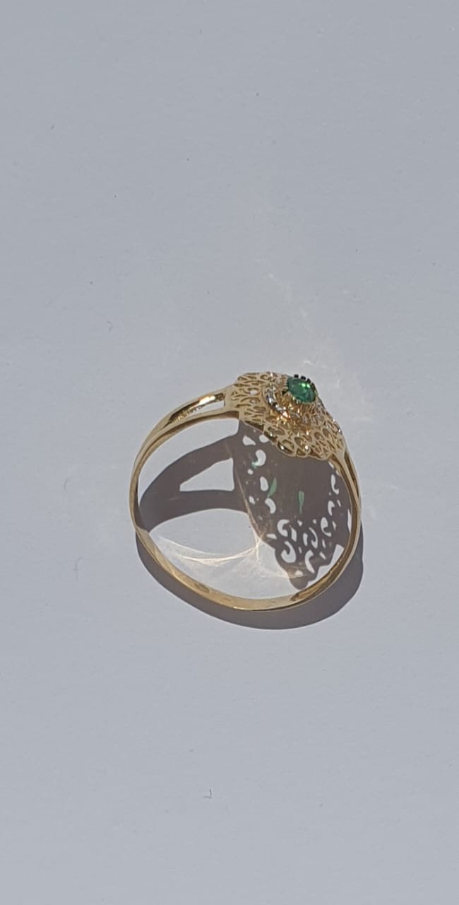 Gold Filigree Ring with Green Gemstone