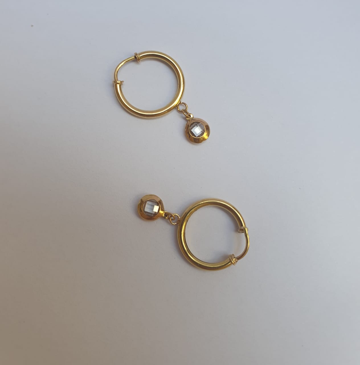 Gold Hoop Earrings with Crystal Charm