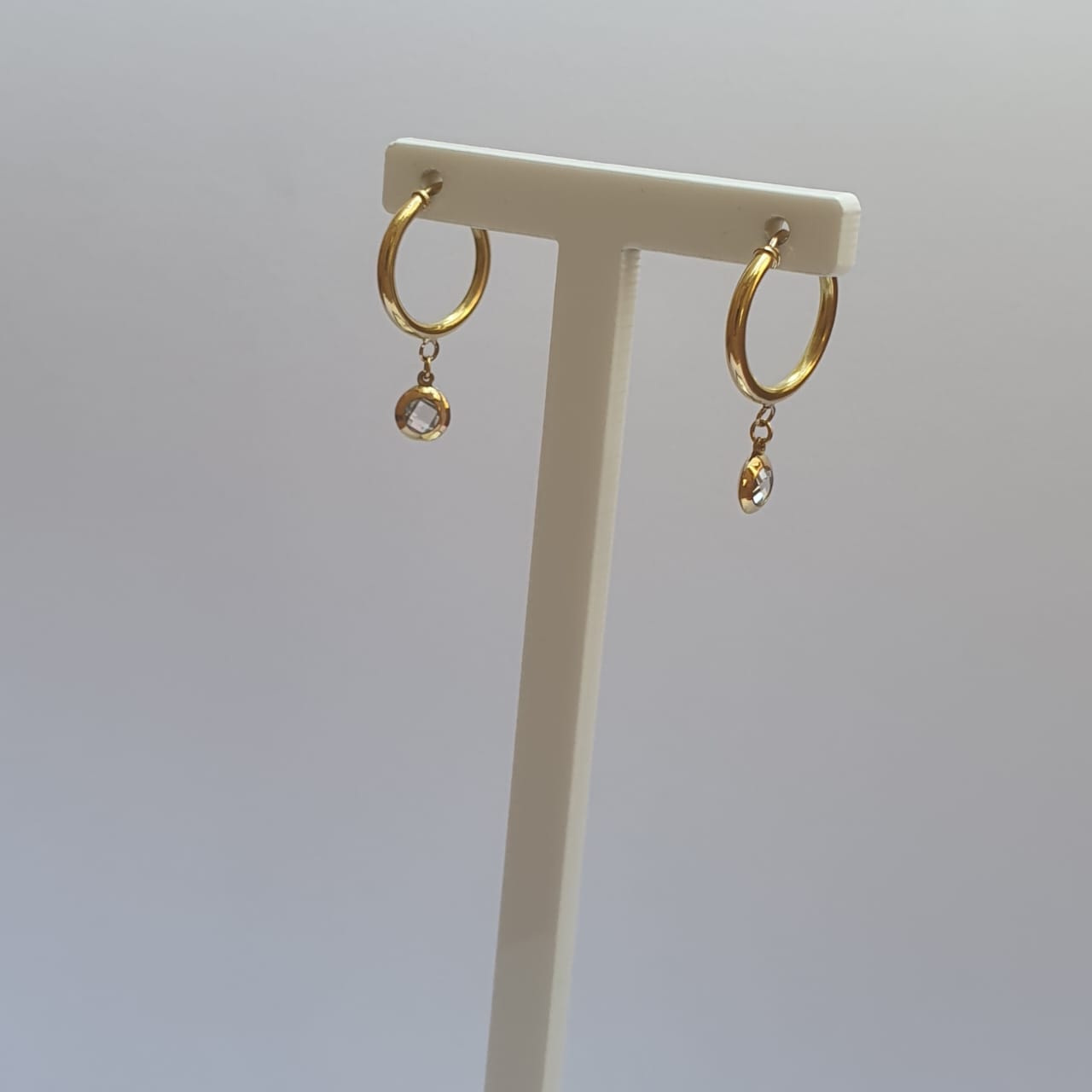 Gold Hoop Earrings with Crystal Charm