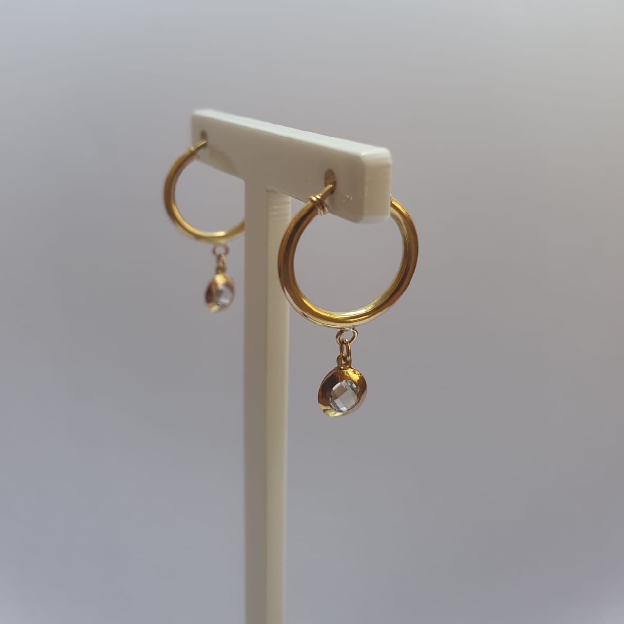 Gold Hoop Earrings with Crystal Charm
