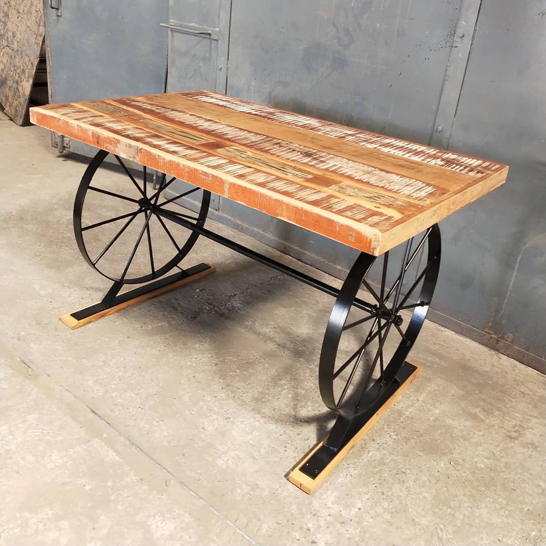 Wood and Metal Wheel Table