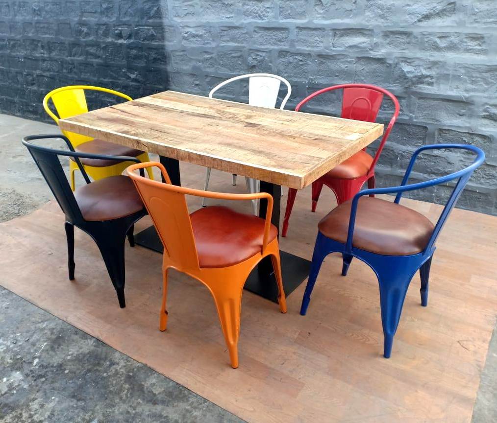 Wooden Dining Table Set with Colorful Chairs