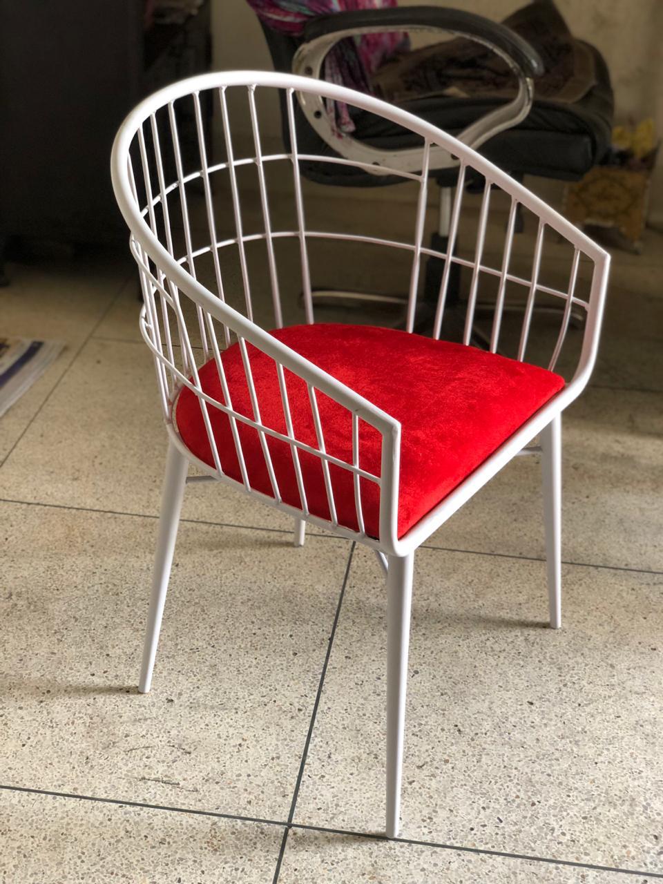 White Metal Chair with Red Cushion