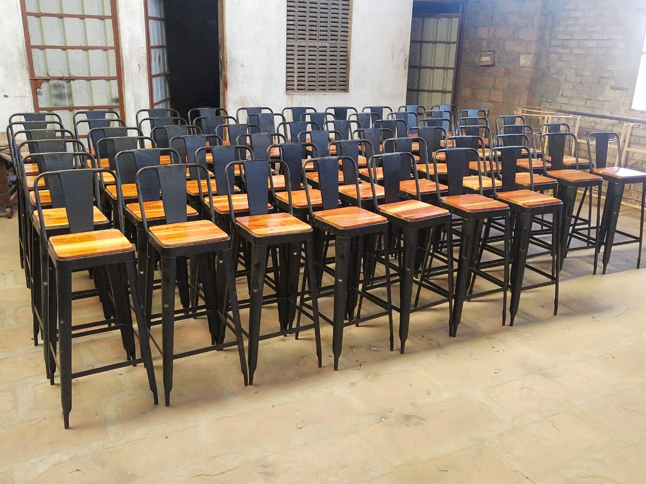 Metal and Wood Bar Stools