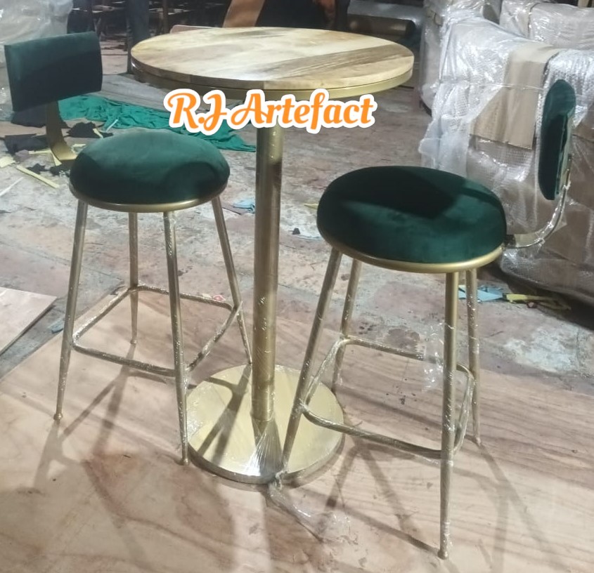 Wooden Table with Two Stools