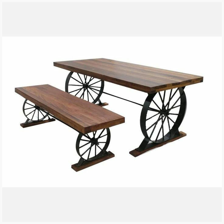 Rustic Wagon Wheel Table and Bench Set