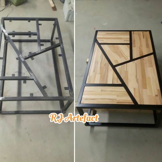 Geometric Wood and Metal Coffee Table