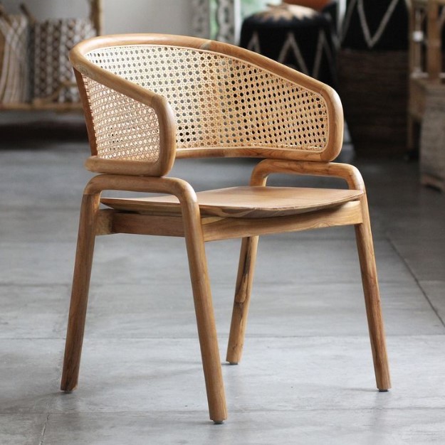 Rattan and Wood Accent Chair
