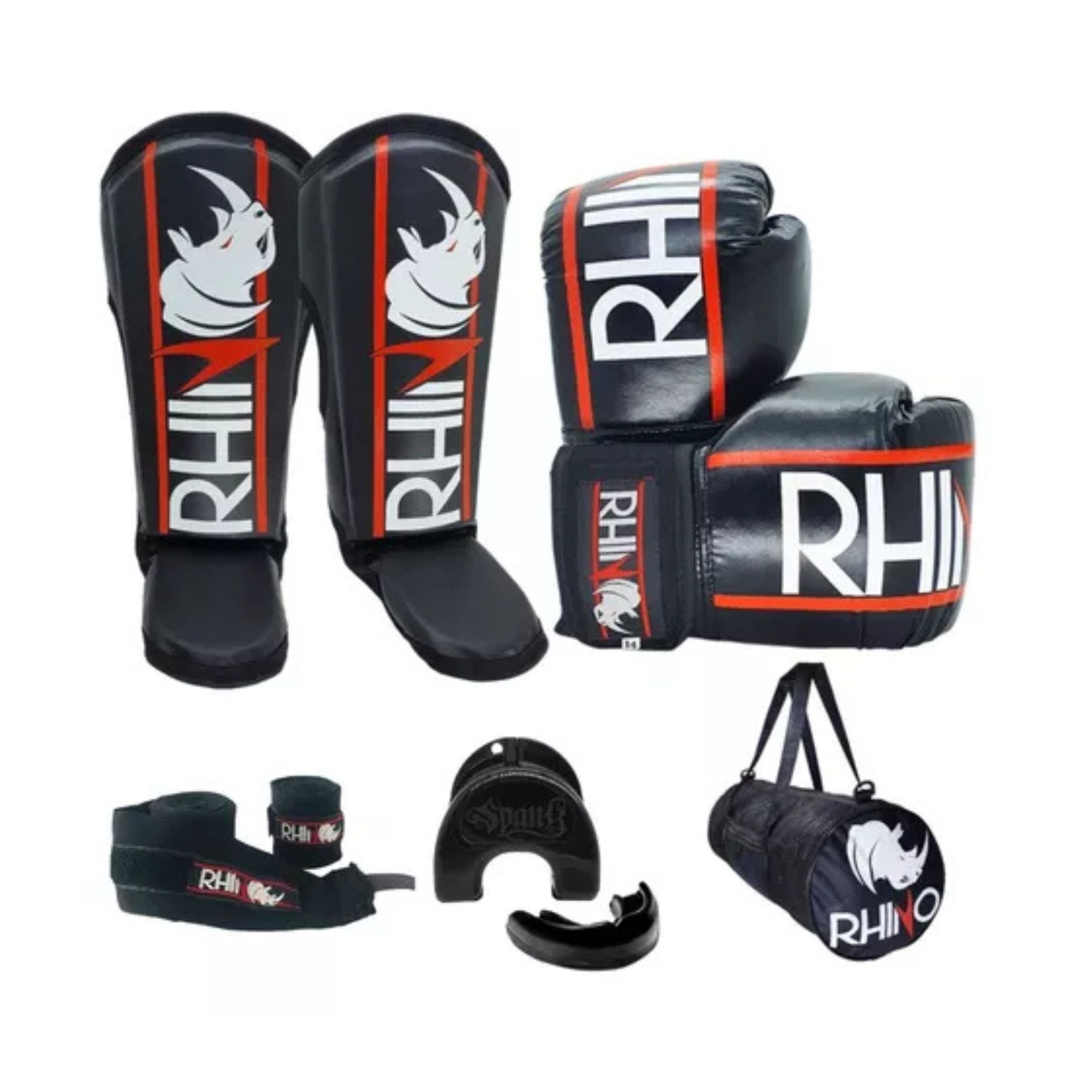 Kit Muay Thai Kickboxing Luva Caneleira Bandagem Bucal Bolsa