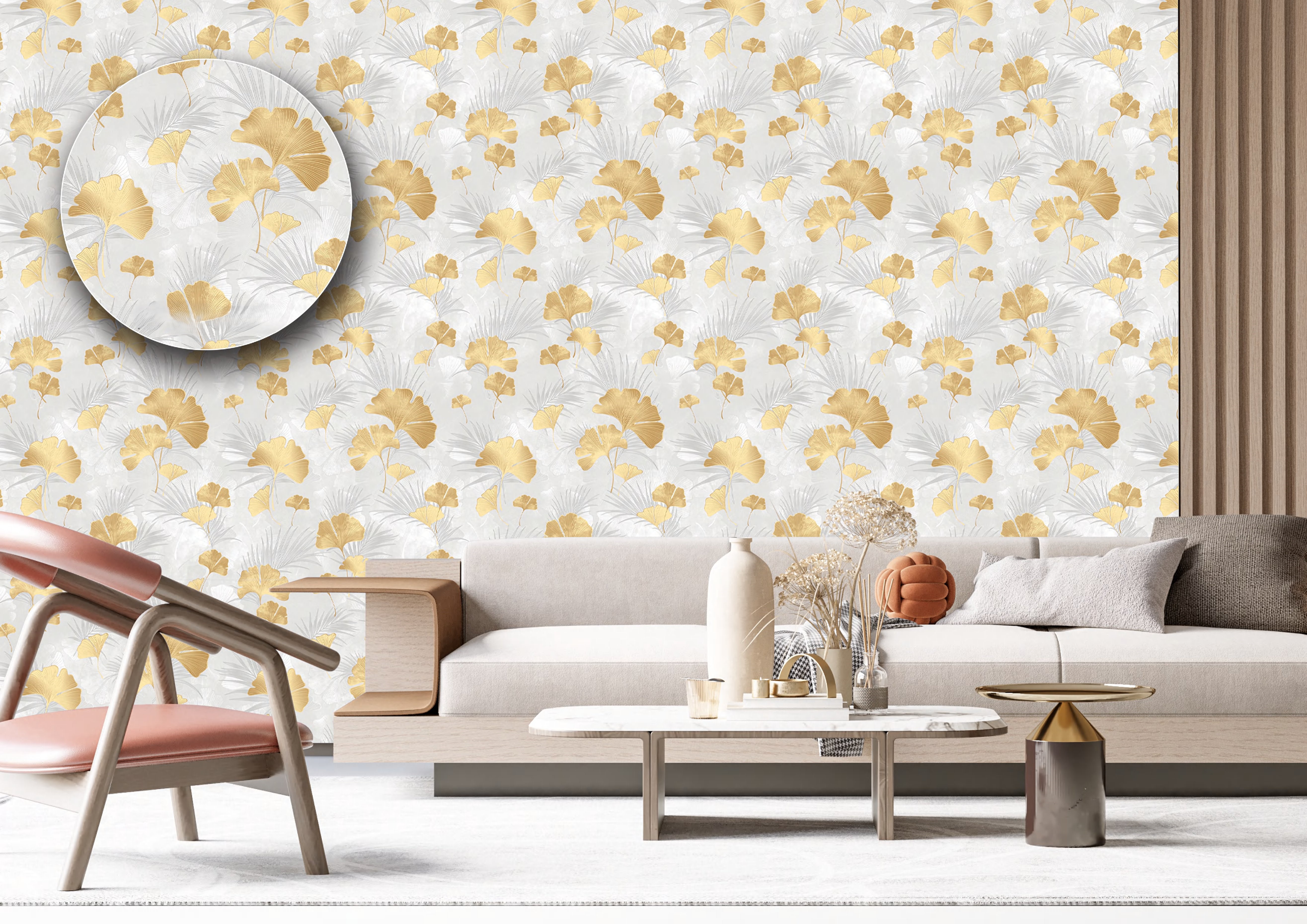 Golden Ginkgo Leaf Wall Mural