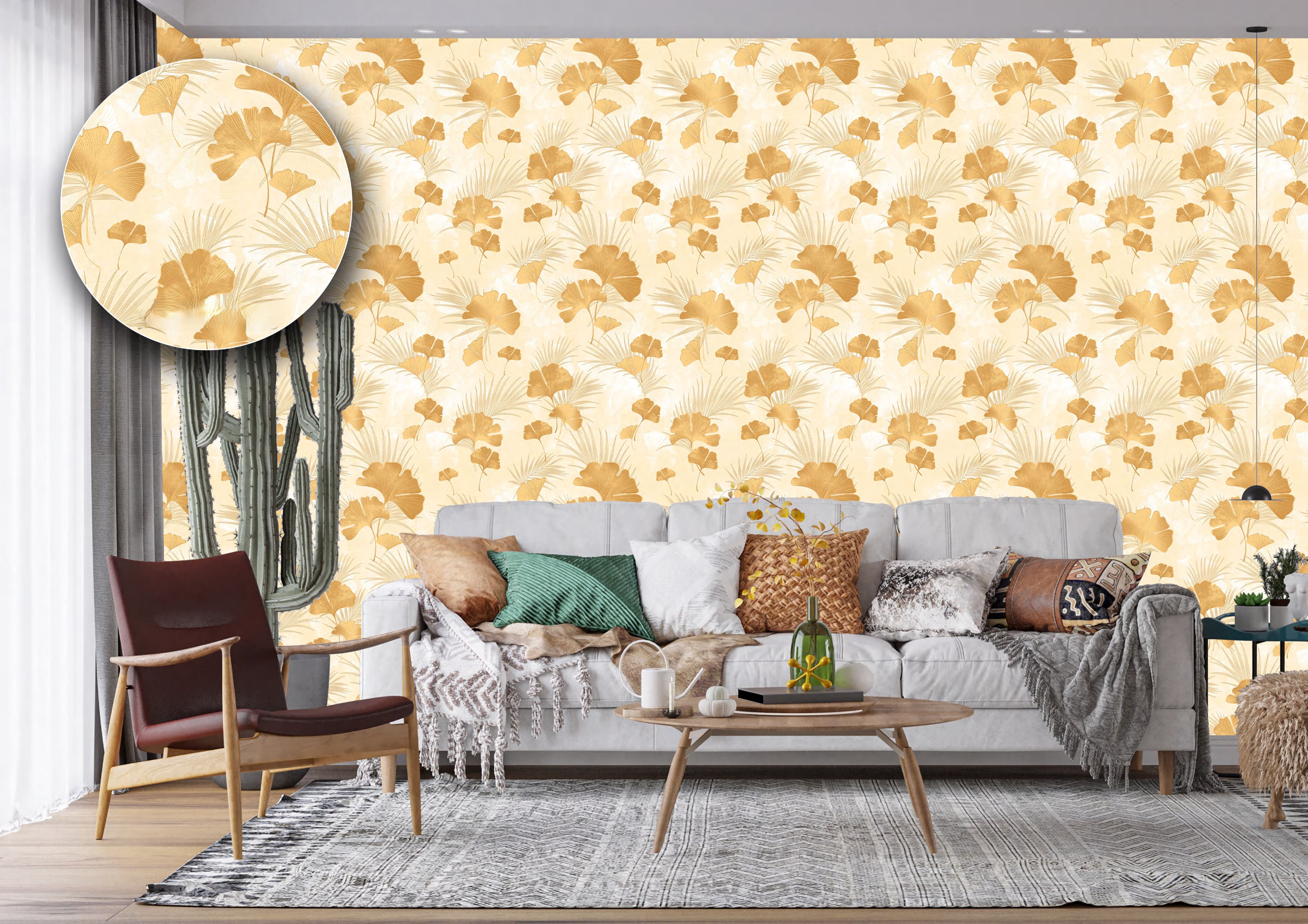 Golden Ginkgo Leaf Wall Mural