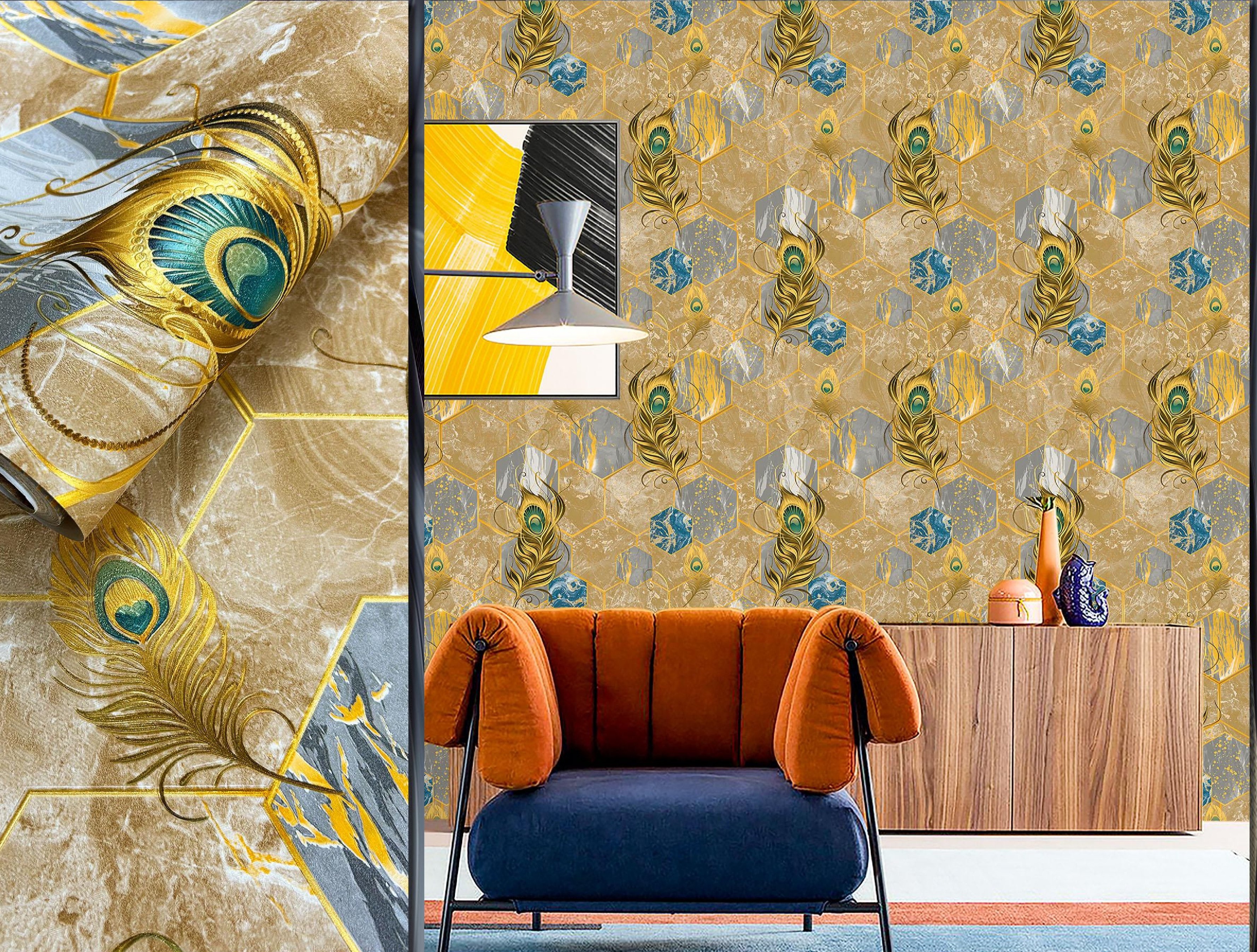 Peacock Feather Print Wallpaper