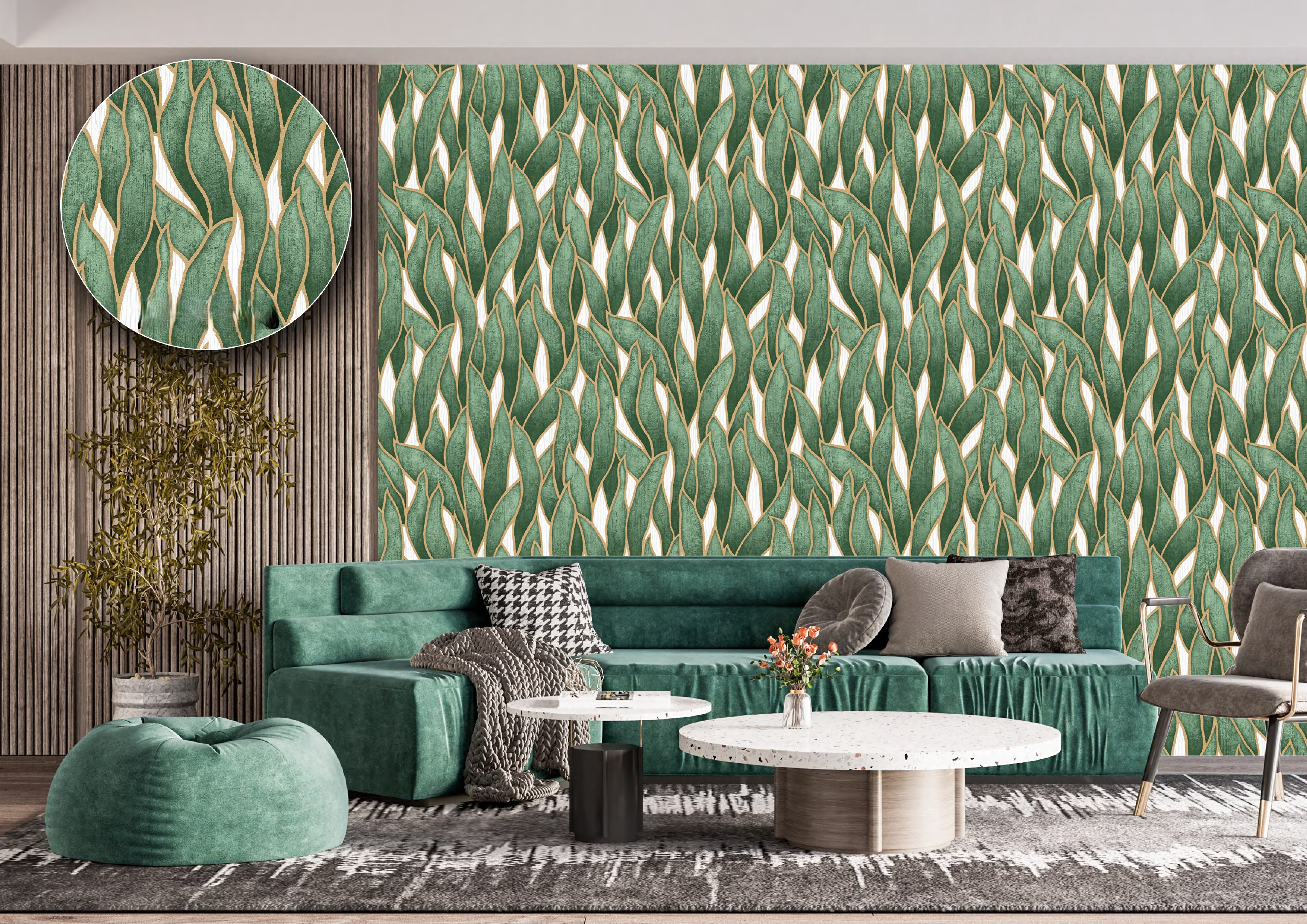 Green Leaf Pattern Wallpaper
