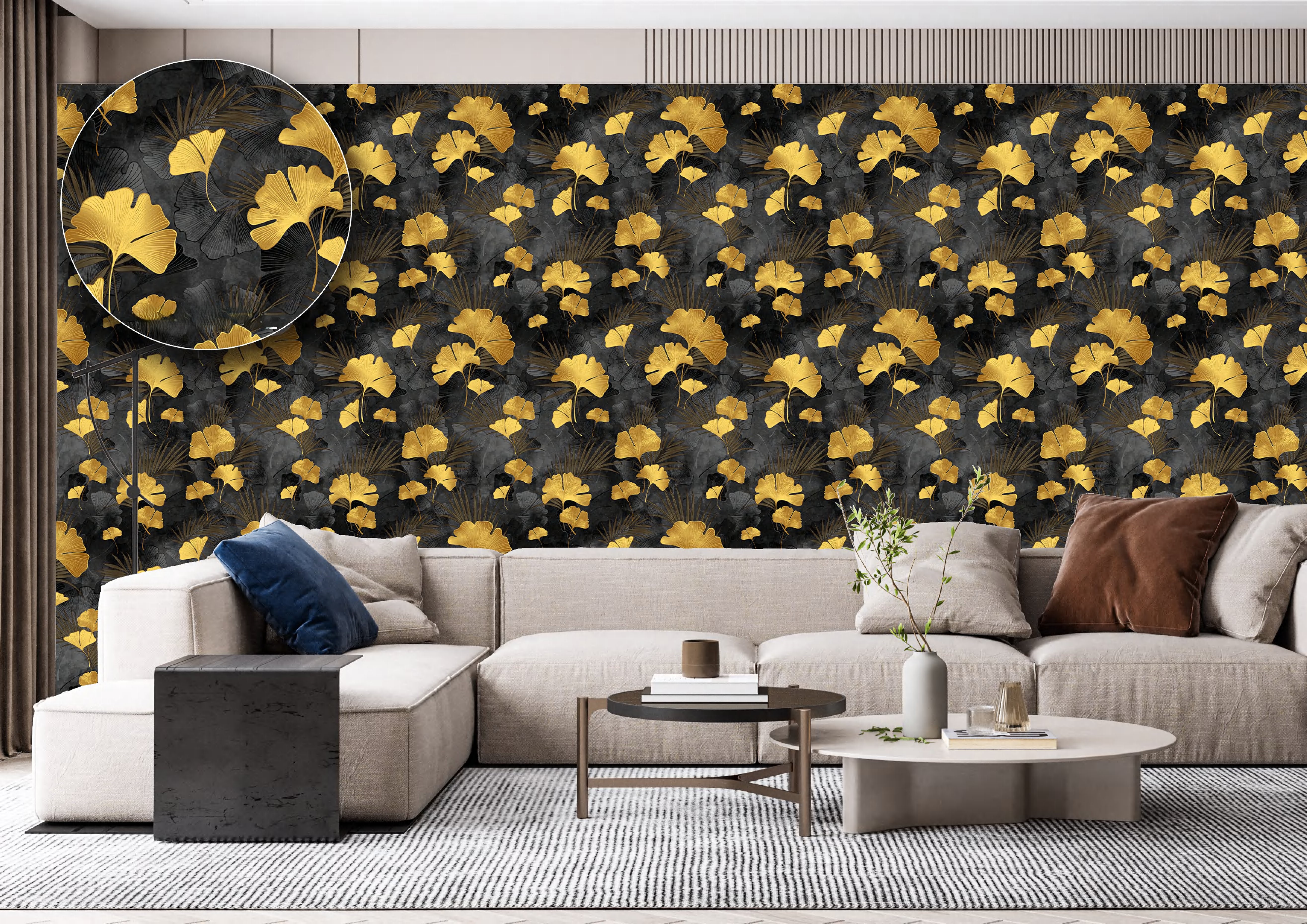 Golden Ginkgo Leaf Wall Mural
