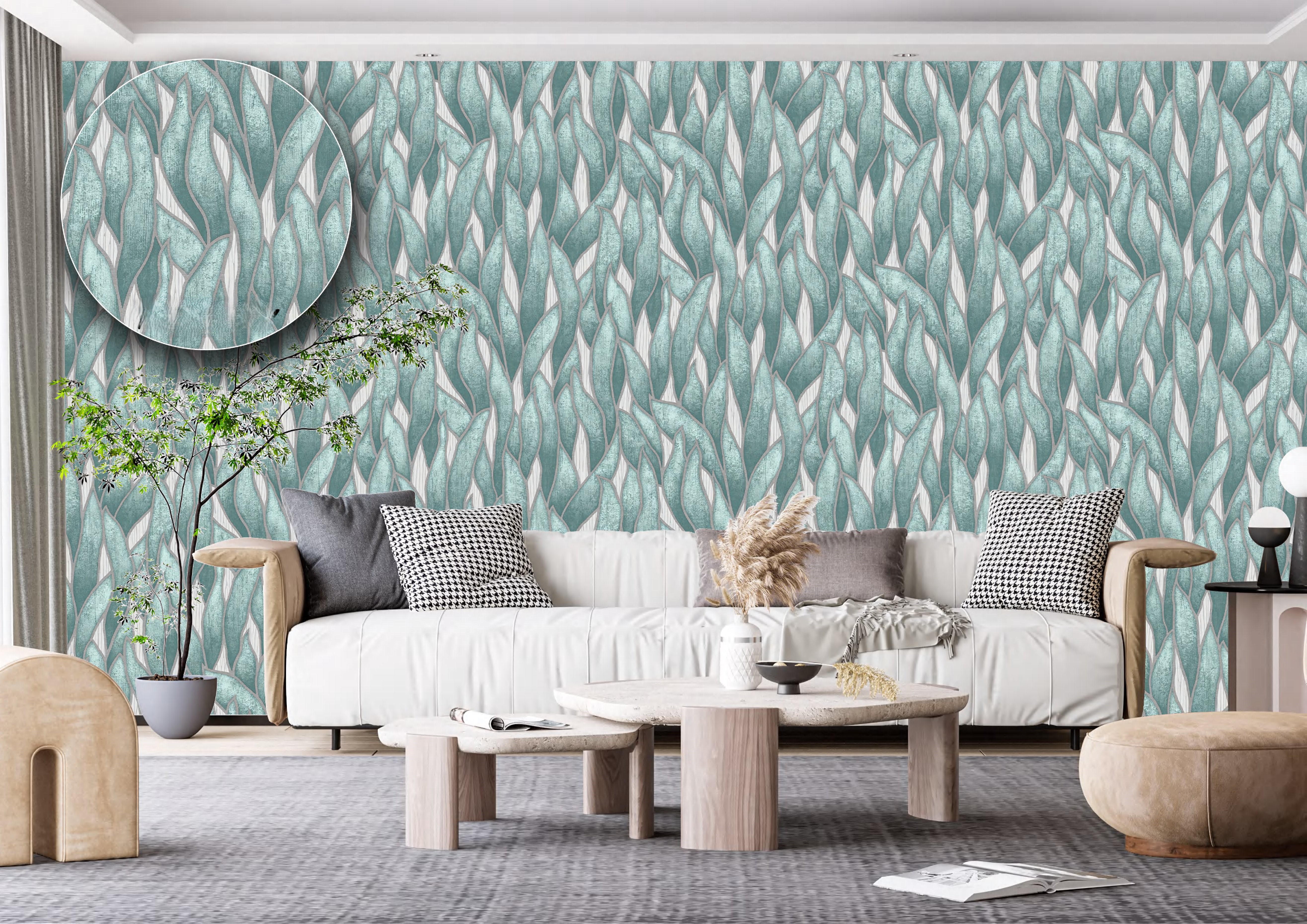 Green Leaf Pattern Wallpaper