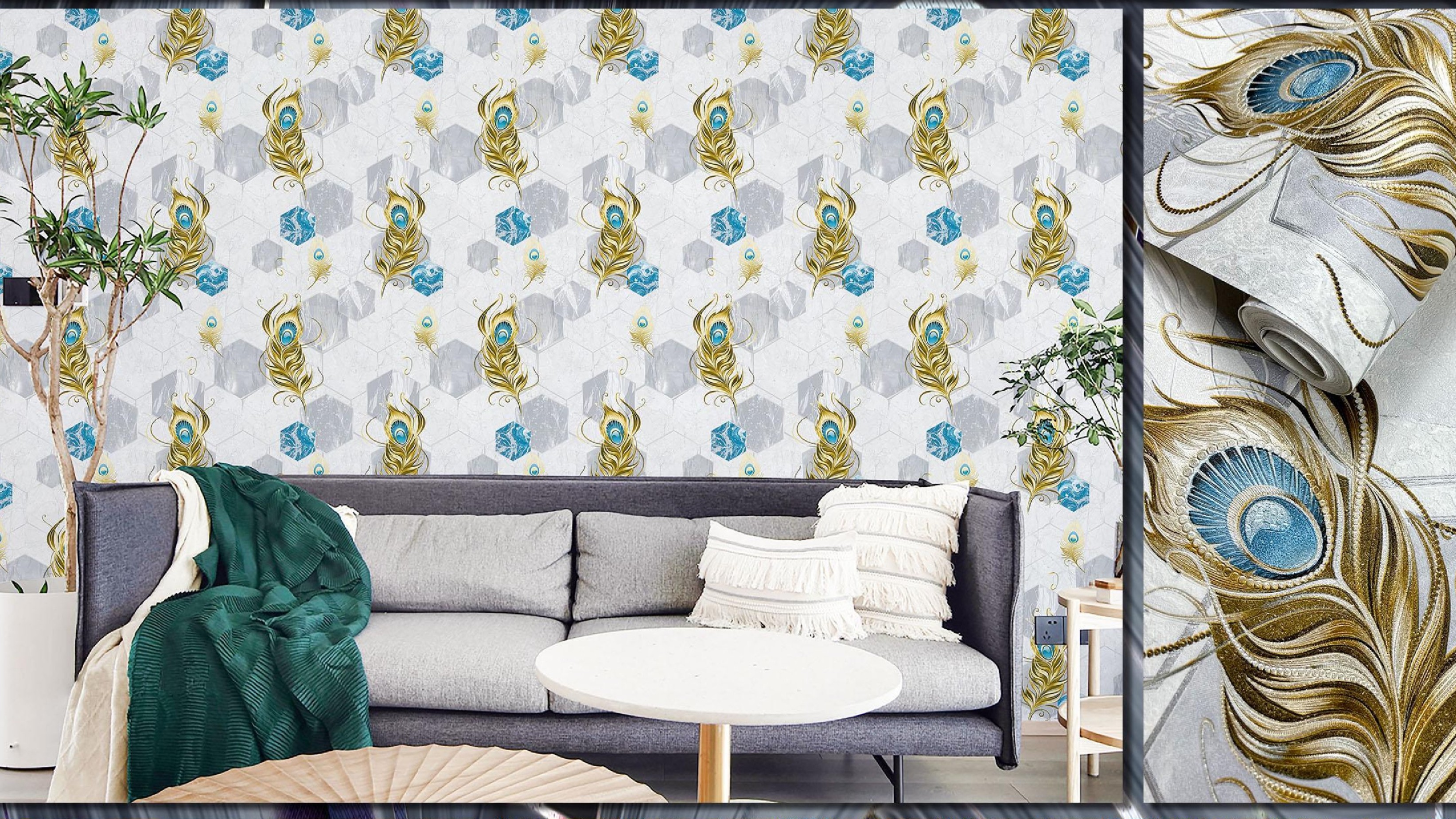 Peacock Feather Print Wallpaper