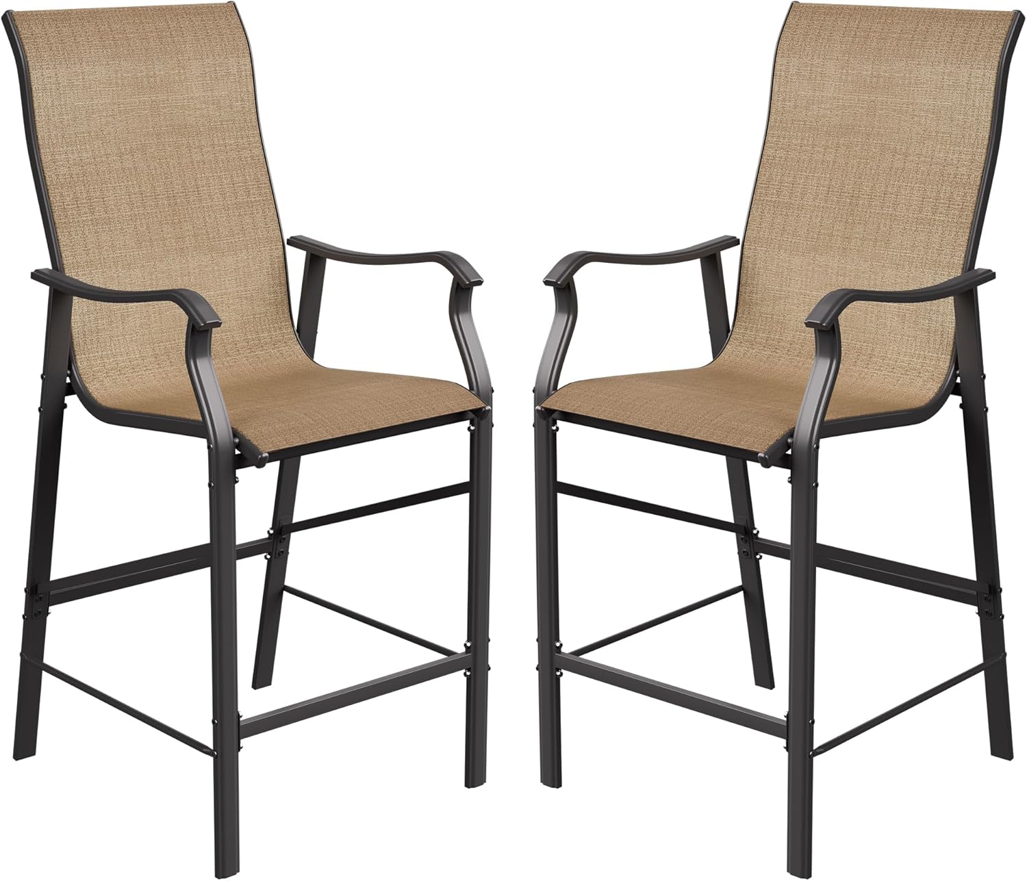 Outdoor Bar Stools Set of 2, Comfortable Bar Height Outdoor Chairs, High Top Patio Bar Stools w/All-Weather Mesh, 300lb Capacity (Brown)