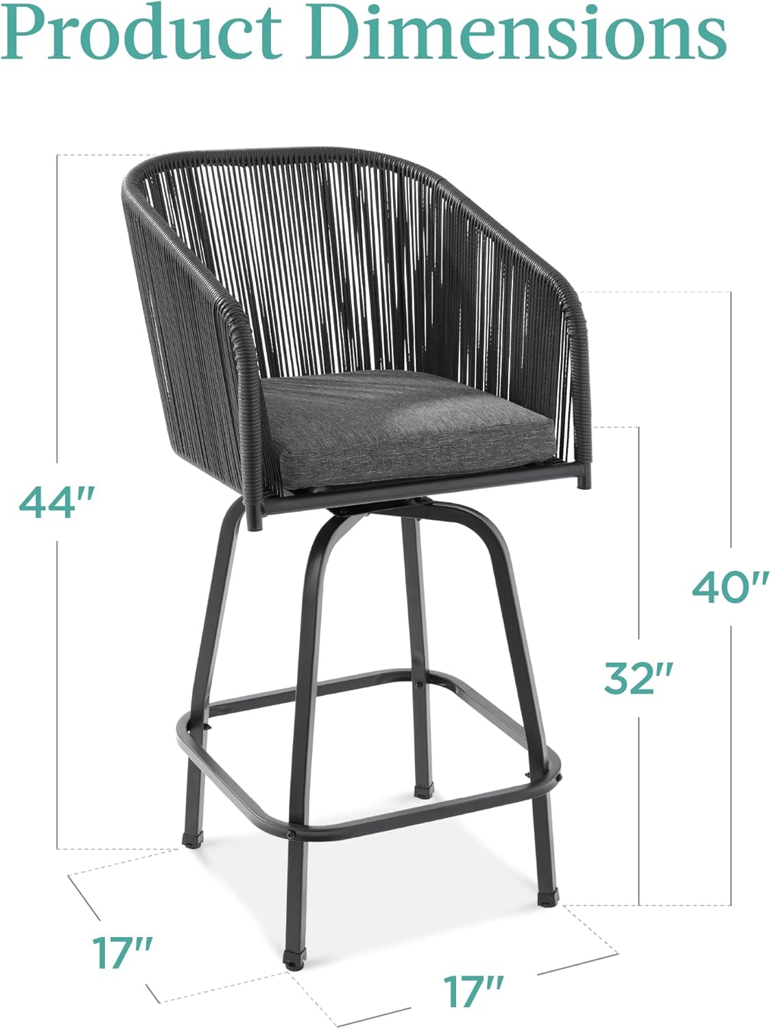 Set of 2 Woven Wicker Swivel Bar Stools, Patio Bar Height Chair for Backyard, Pool, Garden, Deck w/ 360 Rotation, 250lb Capacity - Black/Gray