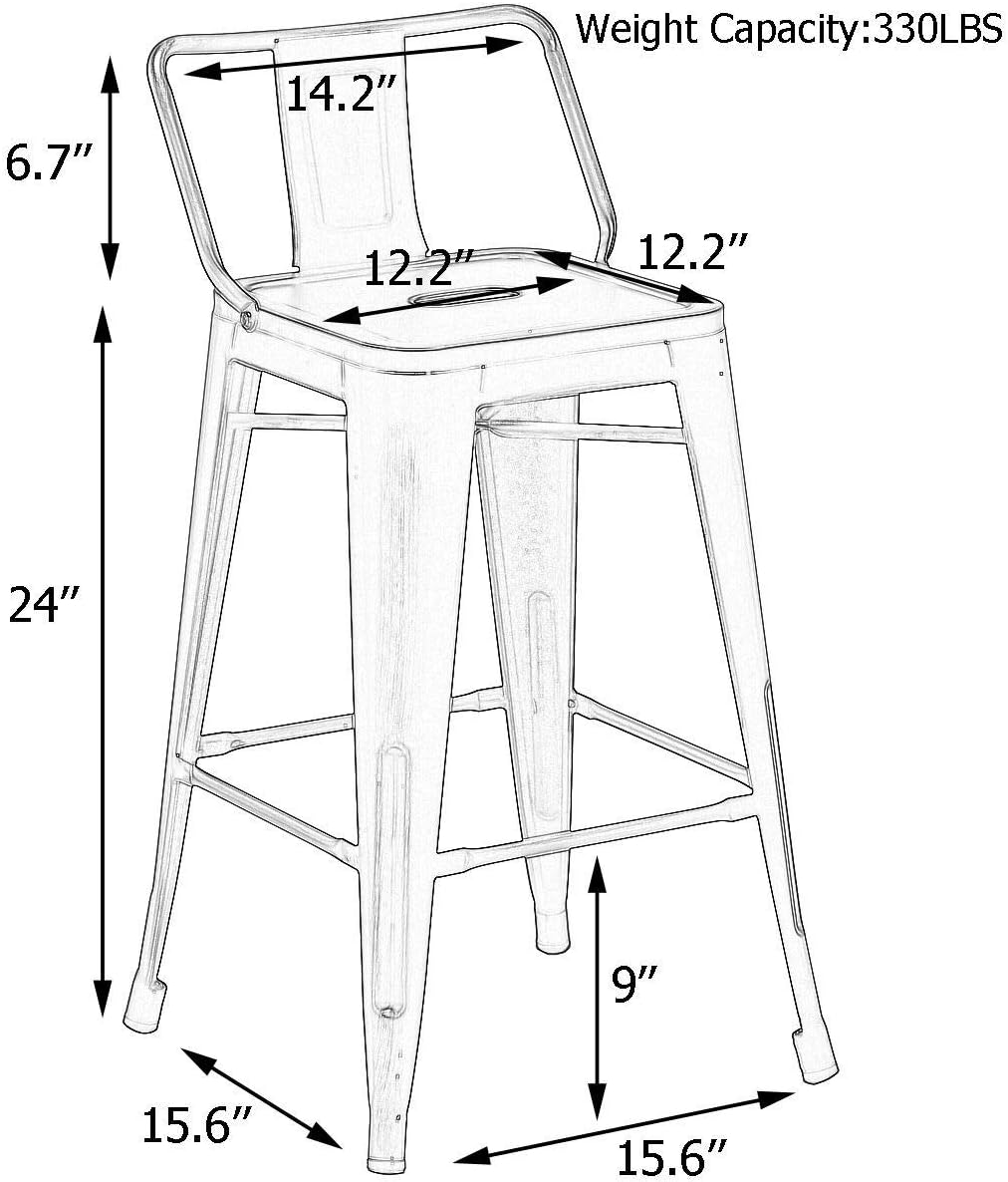 Distressed Bar Stools Set of 4 Industrial Counter Stools Metal Barstools for Indoor-Outdoor (24 inch, White)