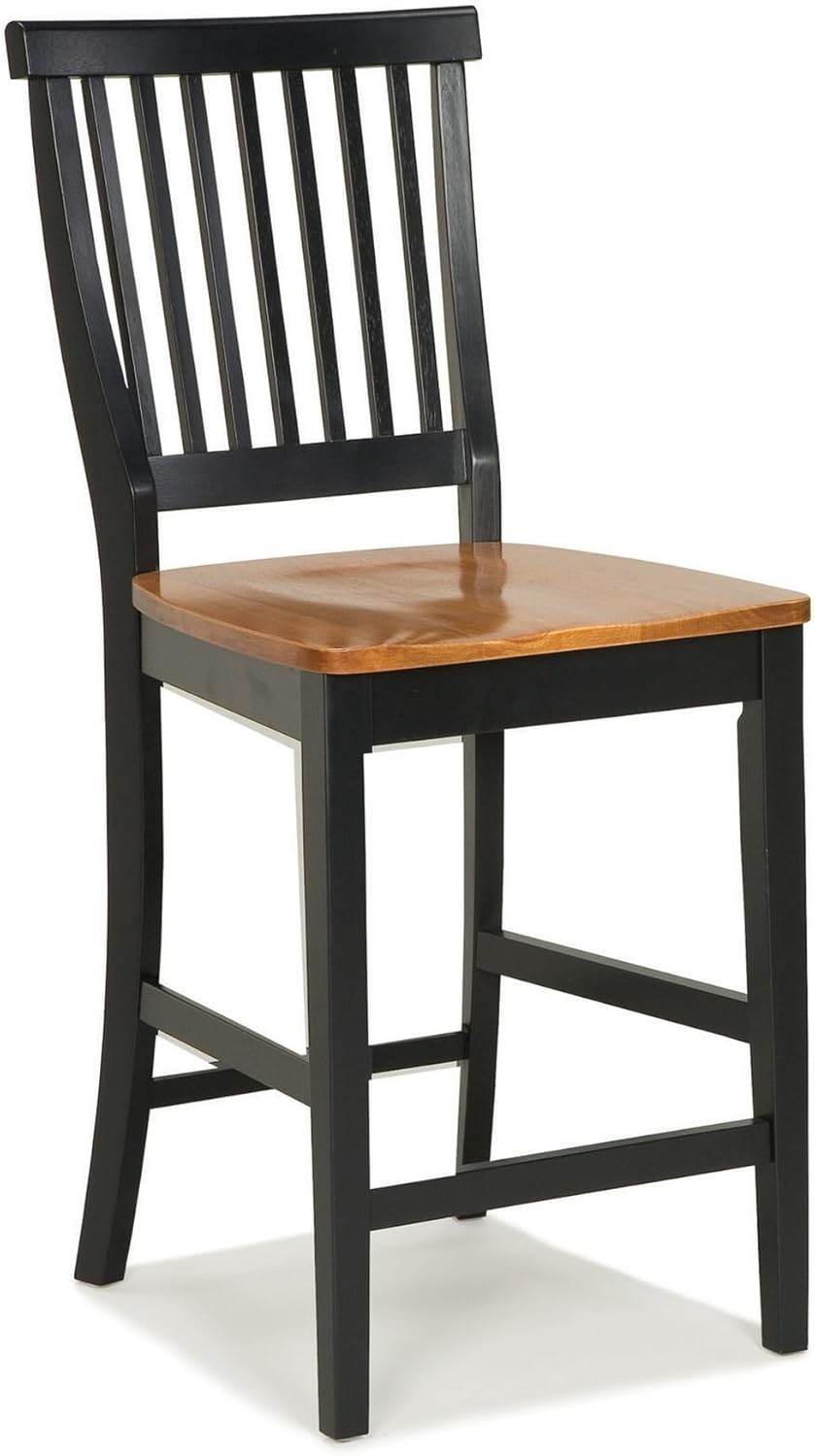 Wood Counter Stool with Slat Backs and Black and Rich Oak Seat Finish