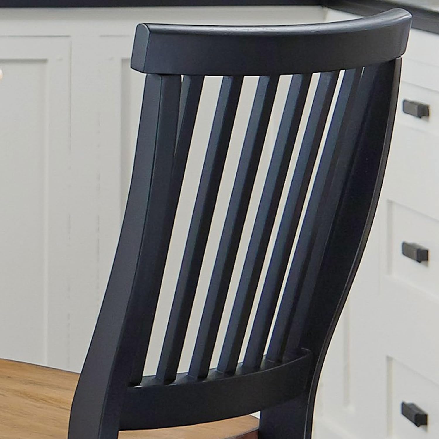 Wood Counter Stool with Slat Backs and Black and Rich Oak Seat Finish