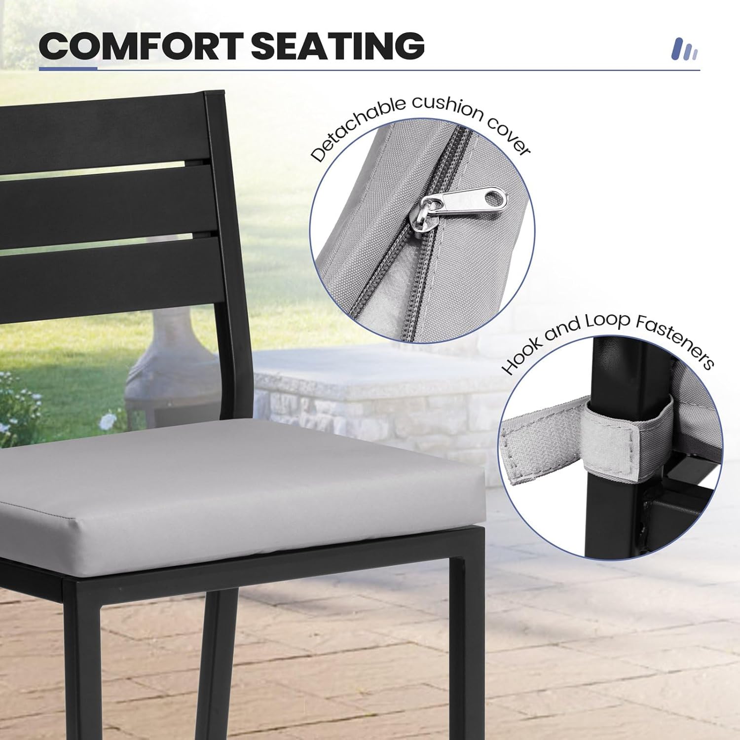 Outdoor Bar Stools Set of 2, Patio Counter Height Bar Stools with Cushions Bistro Tall Chairs with Back and Footrest for Deck, Lawn, Garden, Backyard, Poolside (Light Gray)