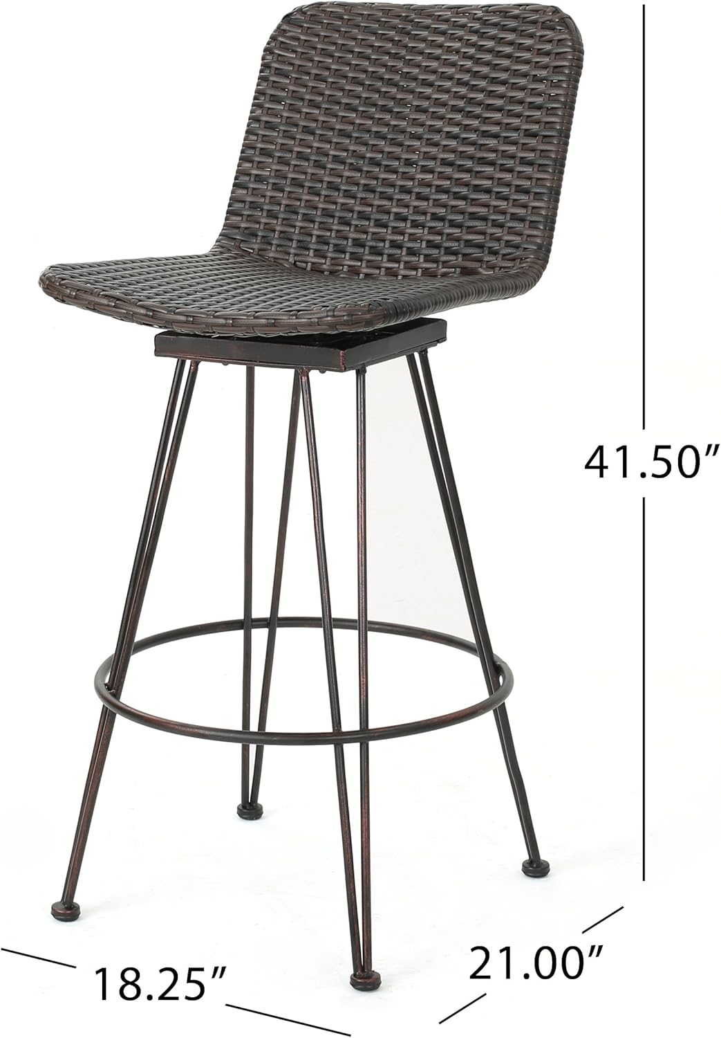Torrey Outdoor Wicker Barstools with Iron Frame, 2-Pcs Set, Multibrown / Black Copper