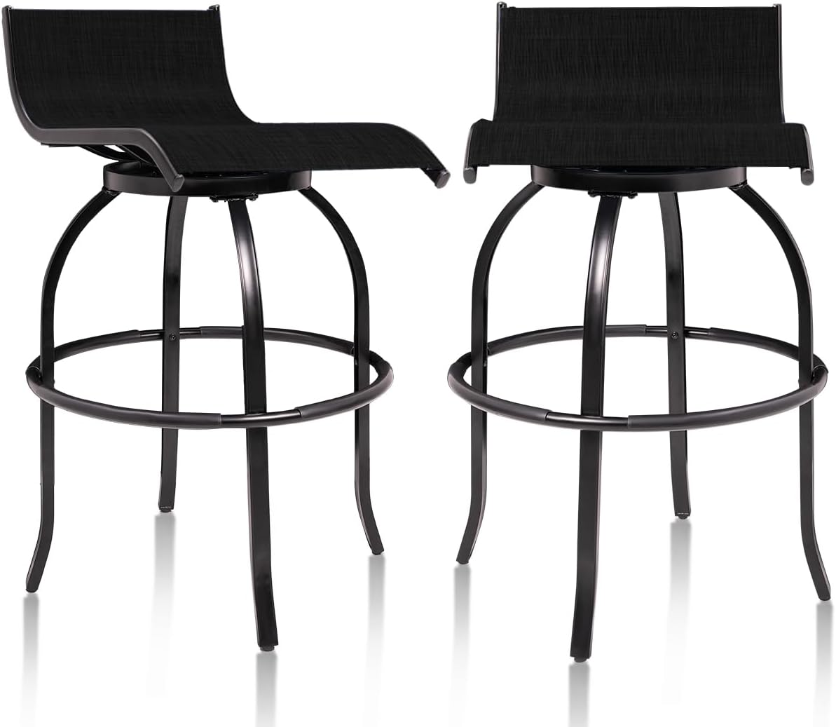 Swivel Bar Stools Set of 2, 32 Inch Seat Height Tall Chairs with Back Armless, Patio Bar Height Sling Barstools, Textilene Fabric High Pub Chairs for Porch Deck Yard, Black