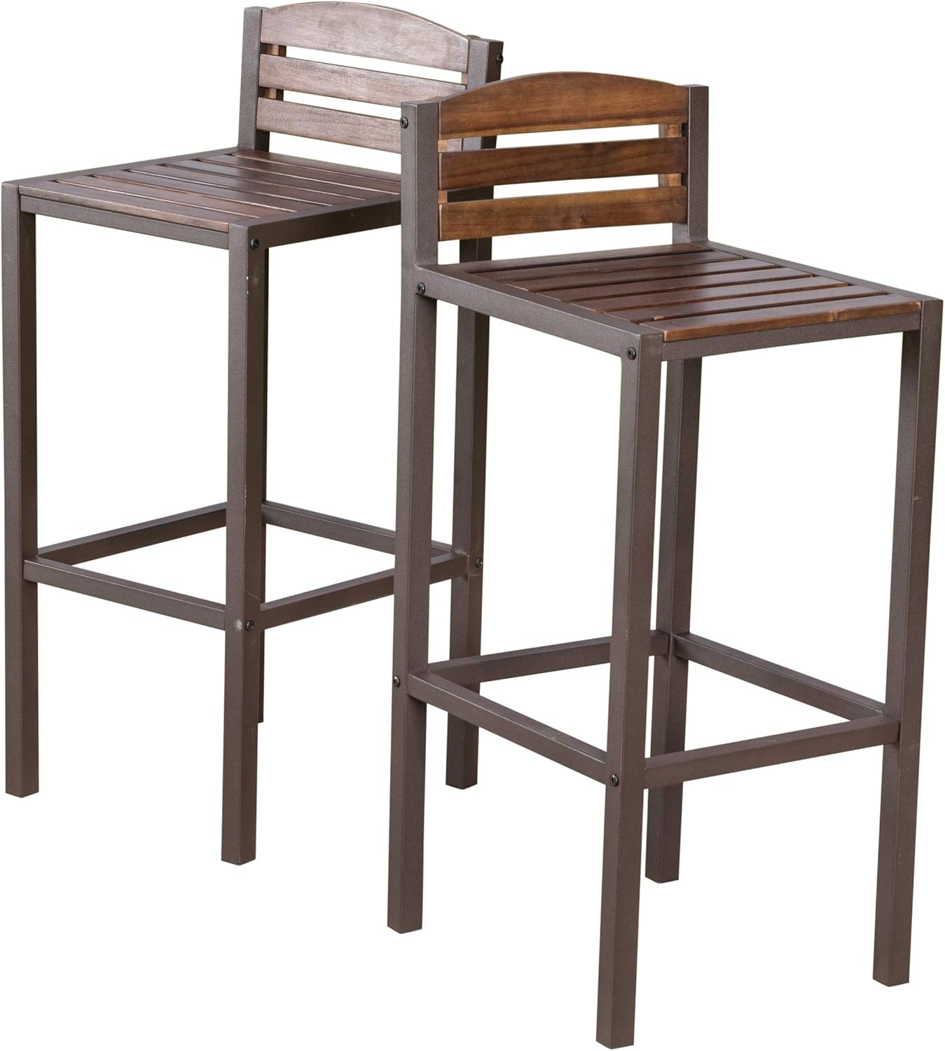 Milos Acacia Barstools, 2-Pcs Set, Dark Brown / Rustic Metal