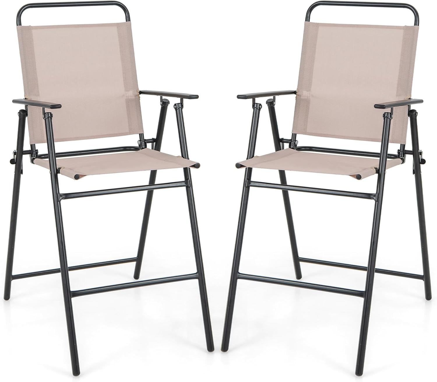 Outdoor Folding Bar Chair Set of 2, Bar-Height Patio Chairs with Backrest, Armrests, Footrest, Metal Frame, Patio Furniture Chair Set for Backyard Poolside Balcony, 330 LBS Capacity 