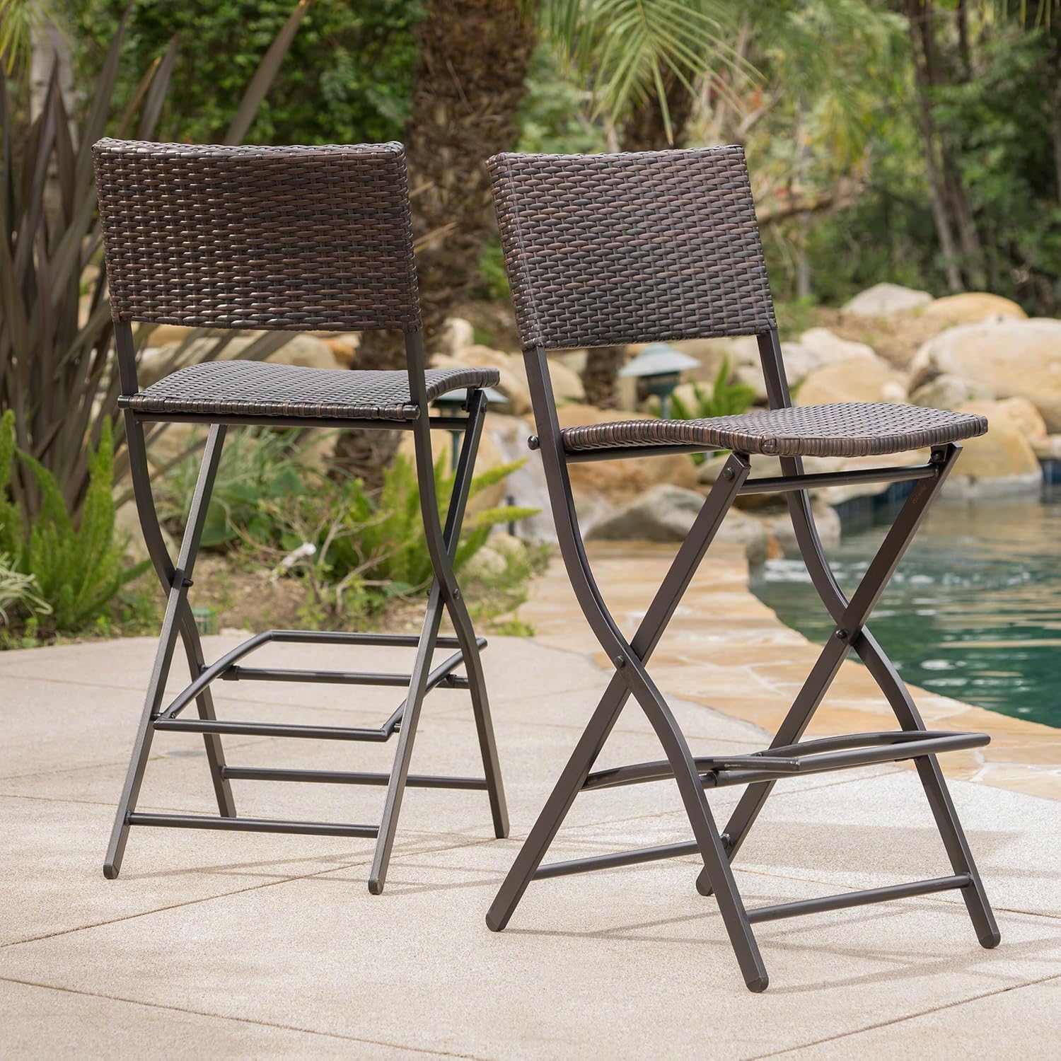 Outdoor Wicker Barstools, 2-Pcs Set, Multibrown