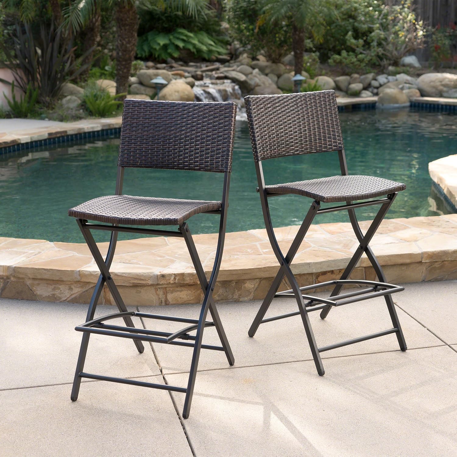 Outdoor Wicker Barstools, 2-Pcs Set, Multibrown