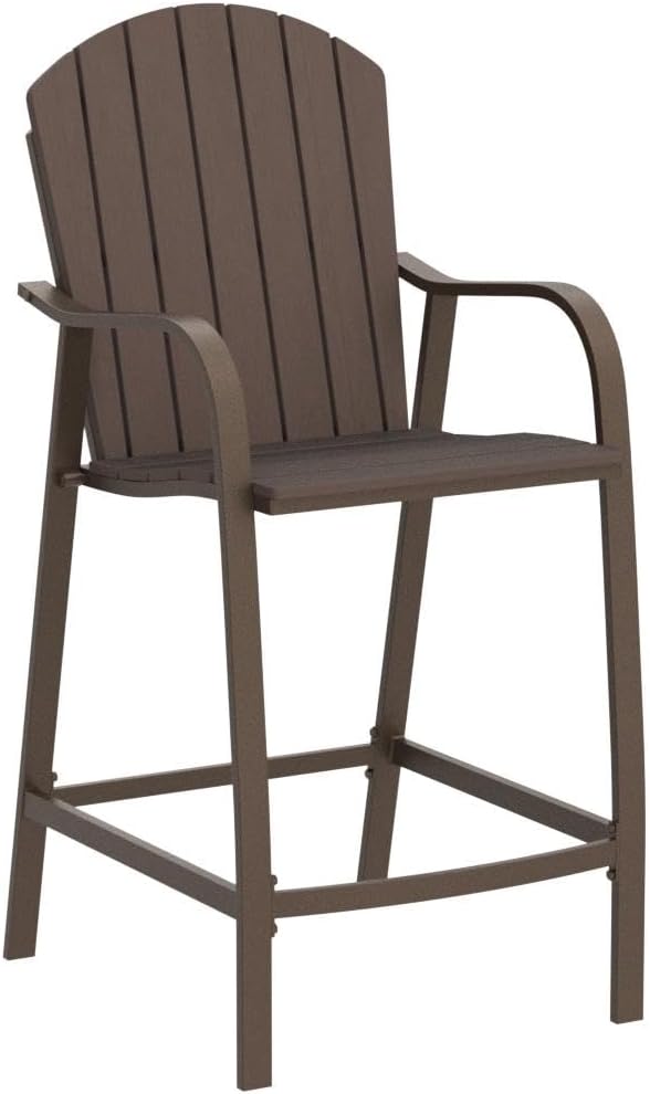 Patio Wood Bar Stools Counter Height Chairs All Weather Furniture with Heavy Duty Aluminum Frame in Brown Finish for Outdoor Indoor, Pack of 2 (Brown)