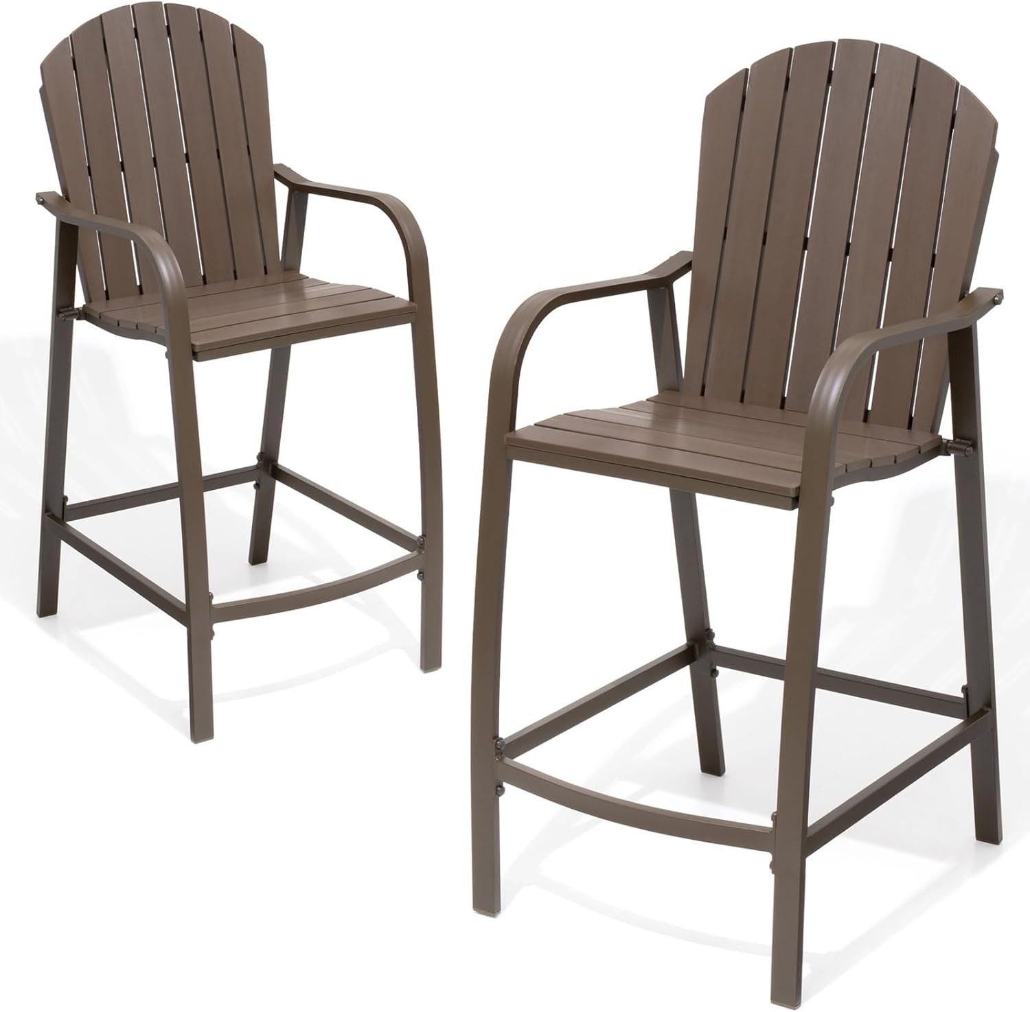 Patio Wood Bar Stools Counter Height Chairs All Weather Furniture with Heavy Duty Aluminum Frame in Brown Finish for Outdoor Indoor, Pack of 2 (Brown)
