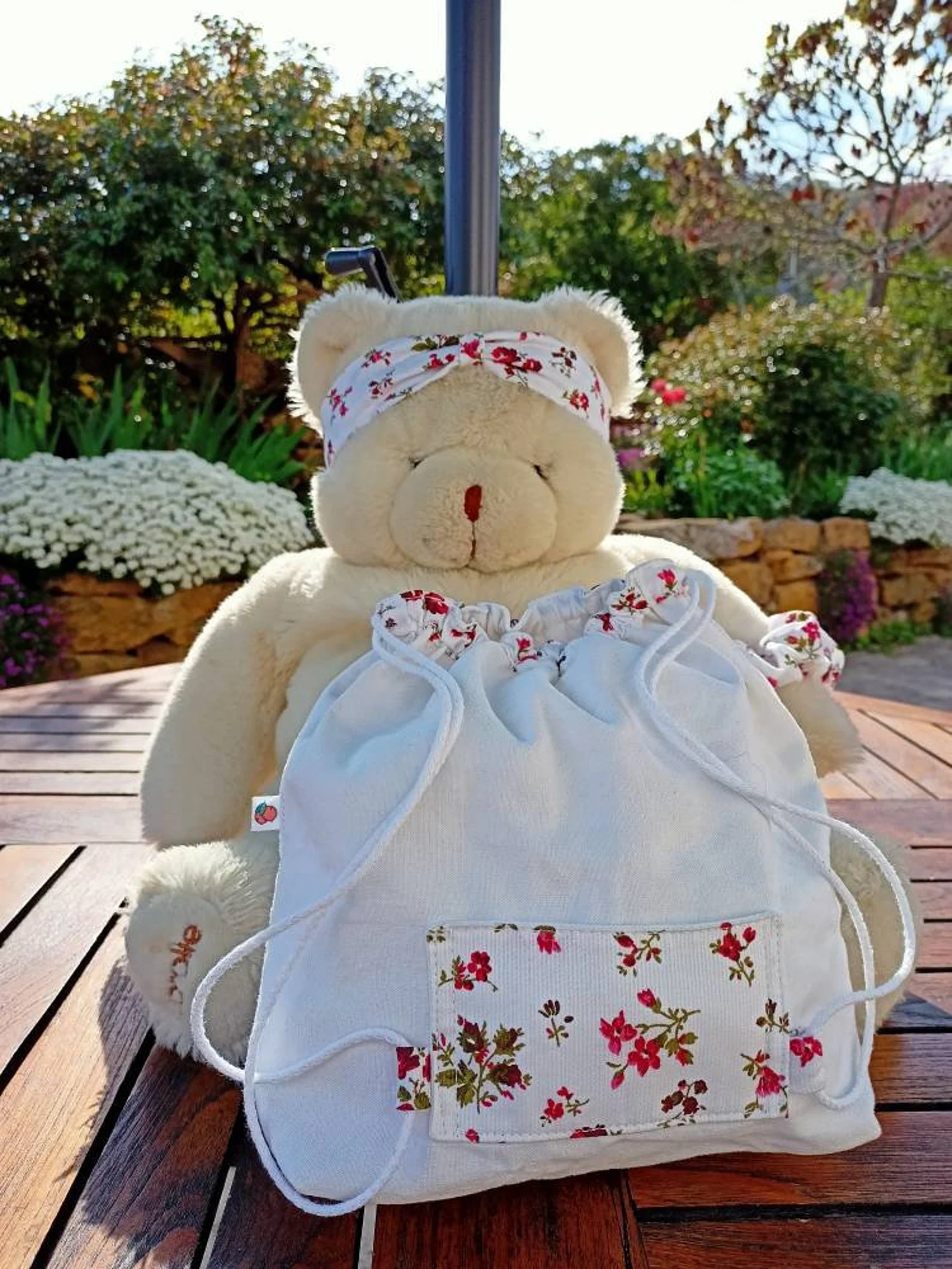 Pochon, sac cadeau 0 déchet, sac à doudou, sac à goûter, en lin et piqué de coton  Oeko-tex imprimé floral