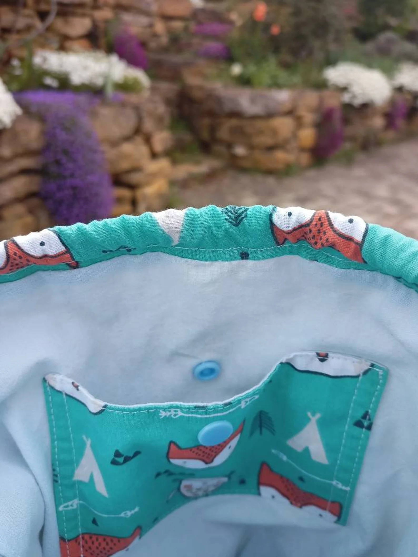Pochon, sac cadeau 0 déchet, sac à doudou, sac à goûter, en lin et piqué de coton imprimé floral Oeko-tex