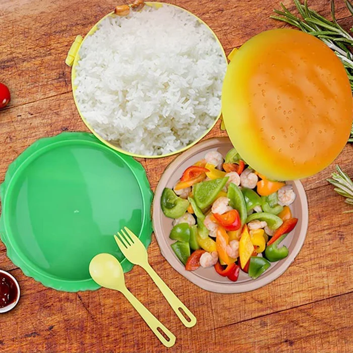 Burger Shape Lunch Box Plastic Lunch Box Food Container Sets Double Layer Lunchbox