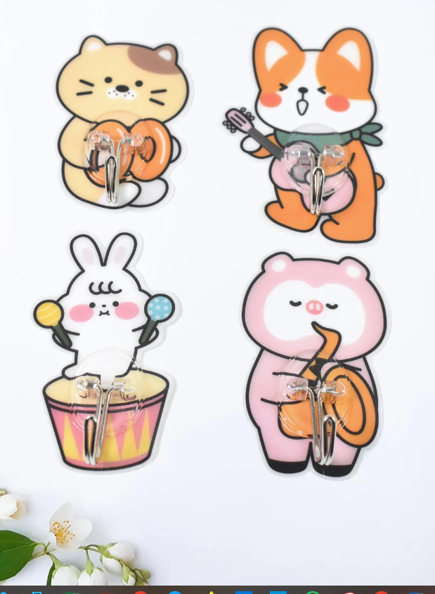 Many Colours Cartoon Shaped Self Adhesive Wall Hooks (4 Pcs Set)