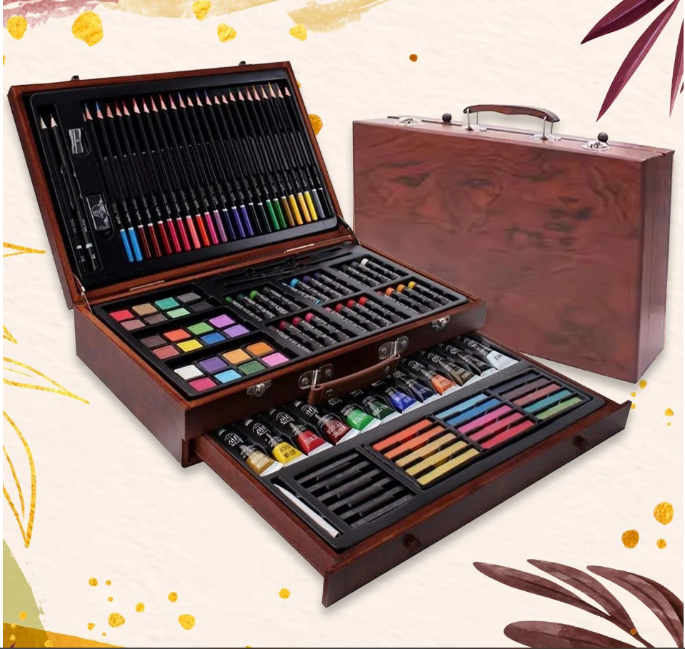 Artist Drawing & Painting Color Set ith Wooden Case (112 Pcs Approx)