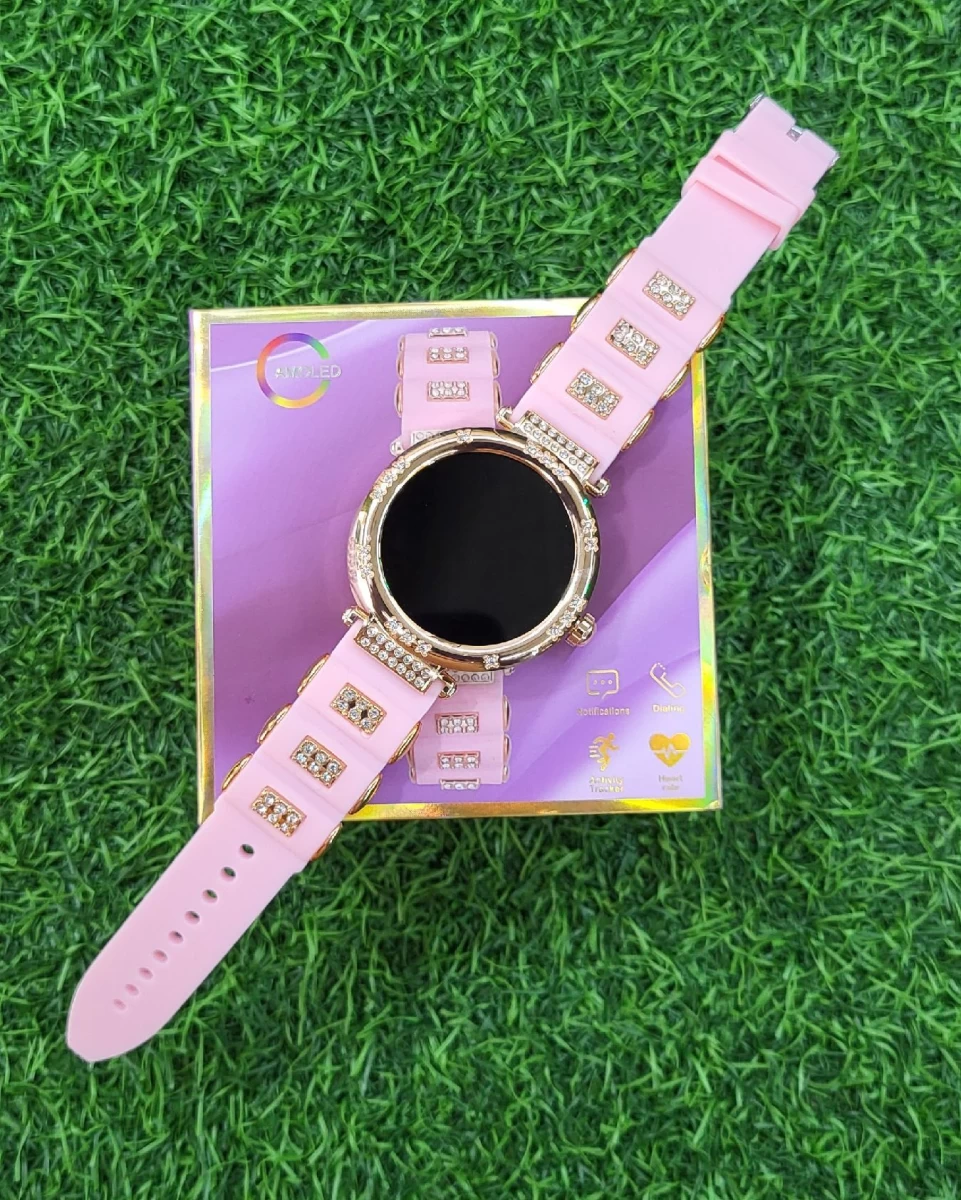 Gen 22 BT Calling 1.55" AMOLED Display Music & Voice Assist Luxury Design girls Smartwatch (Pink Strap, Free Size)