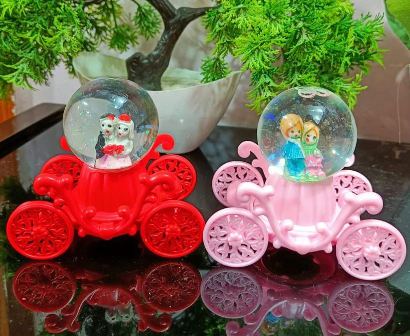 Couple Showpiece In Crystal Ball & Colourful Lighting