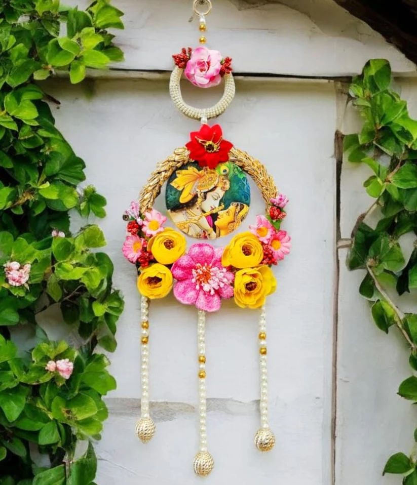 Radha Krishna Flower Design Beautiful Wall Hanging