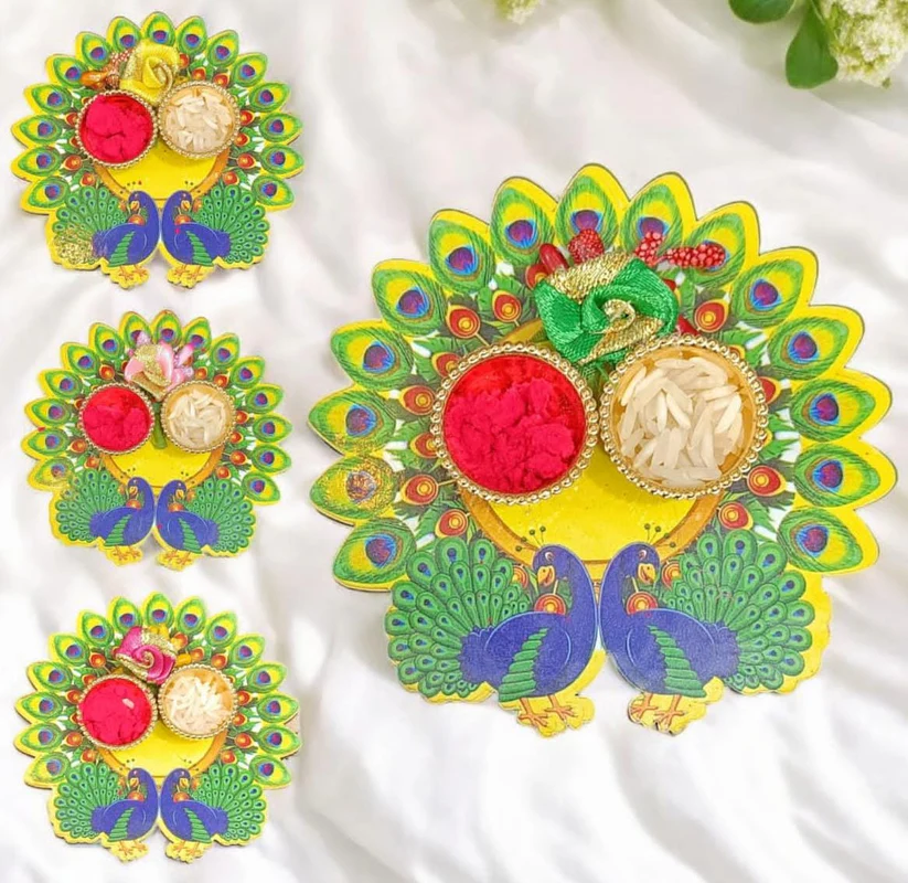  Peacock Design Roli Chawal Plate