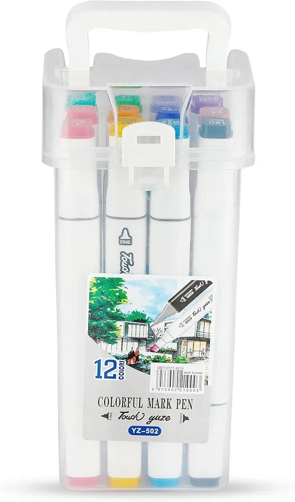 Twin Head Water-Based Permanent Ink Professional Marker Set of 12 Colour