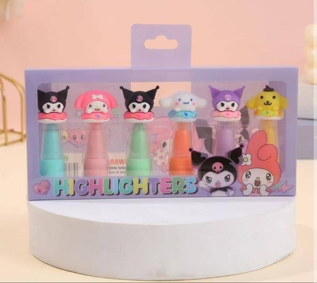 Cartoon Highlighter 6 pcs Mix Colour