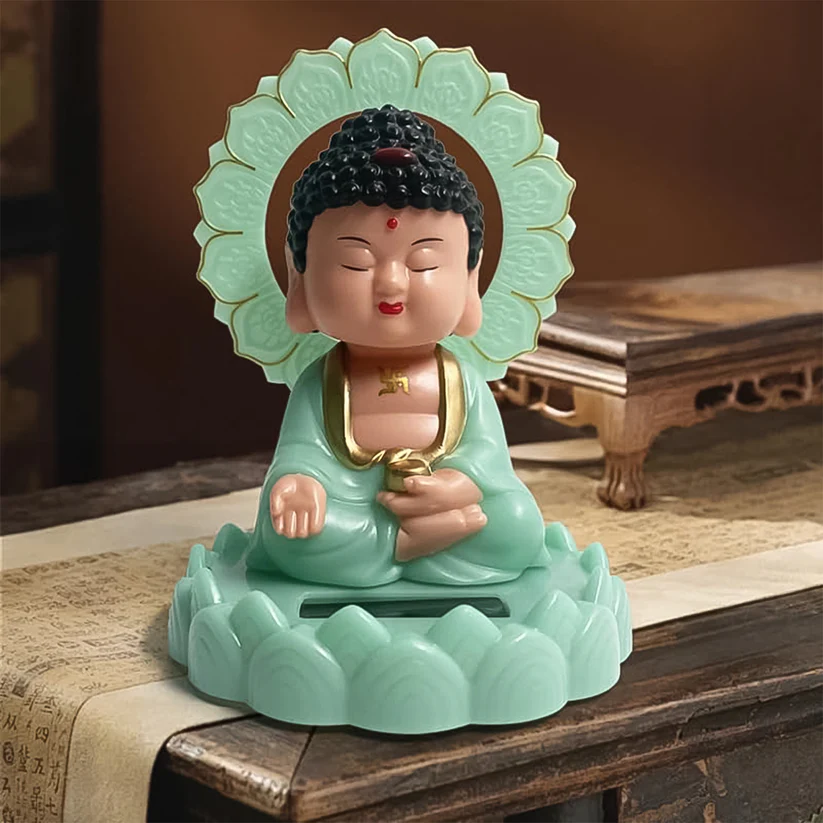 Plastic Solar Powered Moving Head Sitting Action Buddha Statue