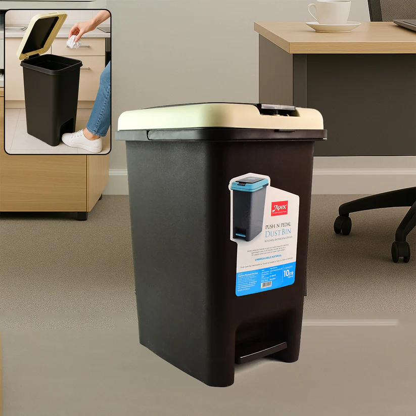  Apex Push N Pedal Plastic Dustbin 10L Capacity